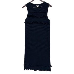 J. Crew Factory Black Sleeveless Knit Beachy Dress with Fringe & Crew Neck Small
